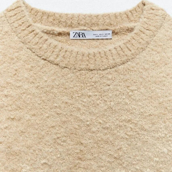 Zara Boucle Fuzzy Knit Sweater Oversized Sand Size Small - Picture 3 of 9